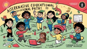 Students exploring alternative educational paths like online courses, community college, and apprenticeships.