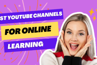 Excited woman with text: Best YouTube Channels for Online Learning